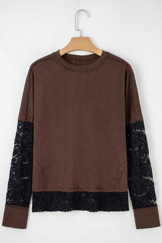 Lace Sleeve Top - Brown and Black