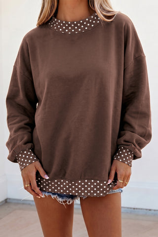 Polka Dot Details Crew Neck Sweatshirt - Brown