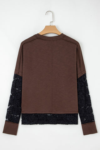 Lace Sleeve Top - Brown and Black