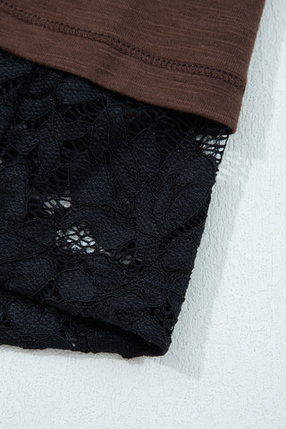Lace Sleeve Top - Brown and Black