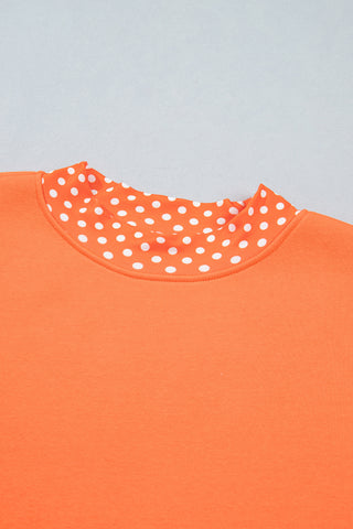 Polka Dot Details Crew Neck Sweatshirt - Orange