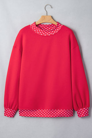 Polka Dot Details Crew Neck Sweatshirt - Red