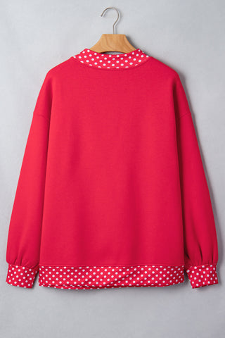 Polka Dot Details Crew Neck Sweatshirt - Red