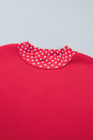 Polka Dot Details Crew Neck Sweatshirt - Red