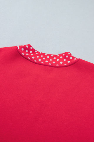 Polka Dot Details Crew Neck Sweatshirt - Red
