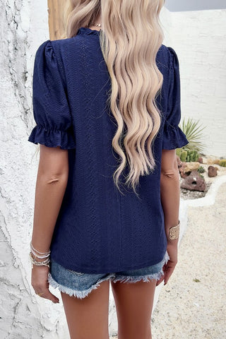 Eyelet Puff Sleeve Top - Navy