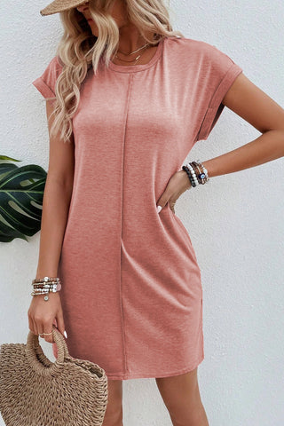 Rolled Sleeve T-Shirt Dress - Pink