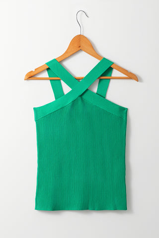 Criss Cross Halter Sweater Top - Kelly Green