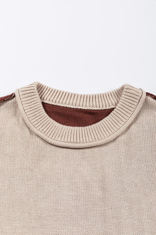 Bishop Sleeve Color Block Sweater - Coffee