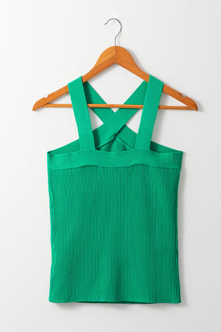 Criss Cross Halter Sweater Top - Kelly Green