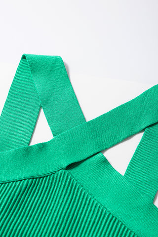 Criss Cross Halter Sweater Top - Kelly Green
