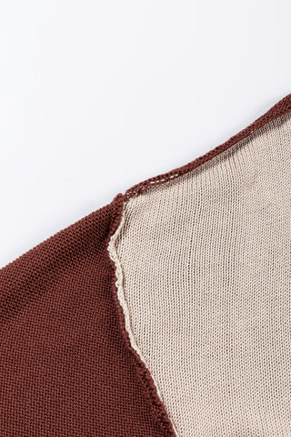 Bishop Sleeve Color Block Sweater - Coffee