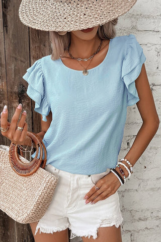 Flouncy Sleeve Top - Pale Blue