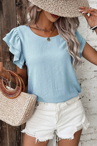 Flouncy Sleeve Top - Pale Blue