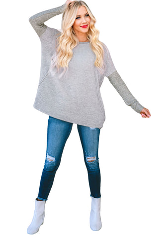 Brushed Fleece Flowy Tunic Top with Pockets - Gray