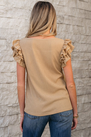 Taupe Ruffle Sleeve Top