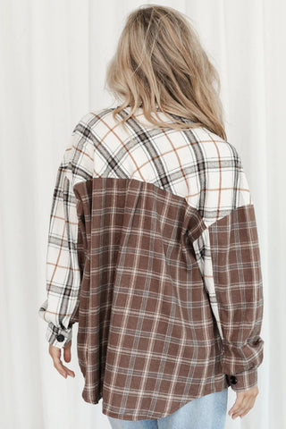 Half And Half Plaid Shirt - Brown