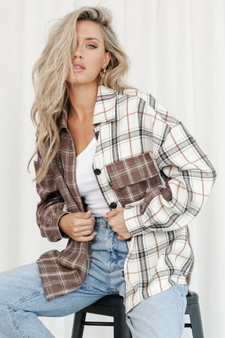 Half And Half Plaid Shirt - Brown