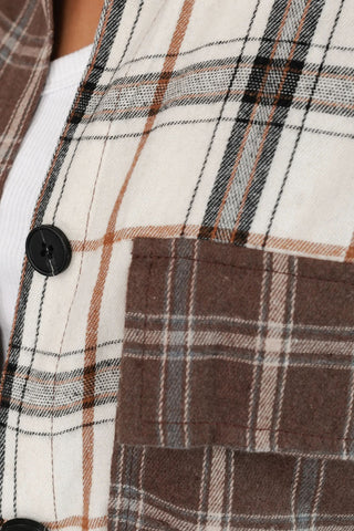 Half And Half Plaid Shirt - Brown