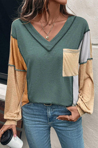Colorblock V-Neck Top