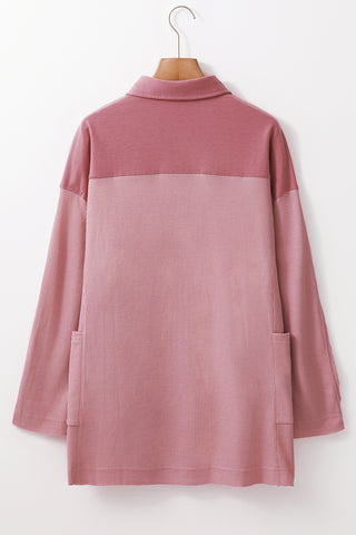 Oversized Henley Thermal Top - Pink