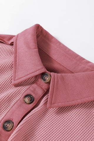 Oversized Henley Thermal Top - Pink
