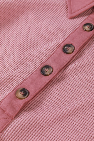 Oversized Henley Thermal Top - Pink