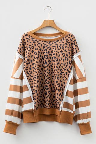 Leopard Striped Sleeve Sweatshirt