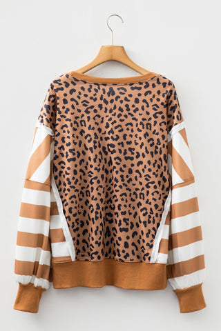 Leopard Striped Sleeve Sweatshirt