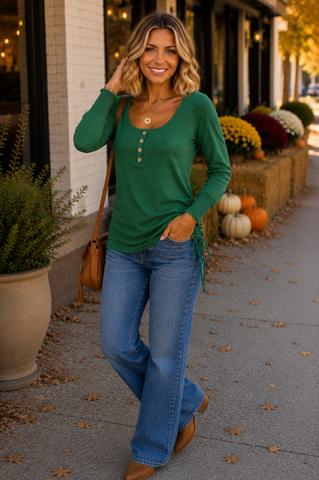 Smocked Button Up Top - Green