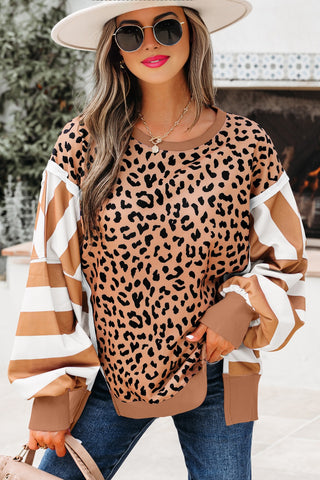 Leopard Striped Sleeve Sweatshirt