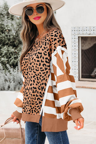 Leopard Striped Sleeve Sweatshirt