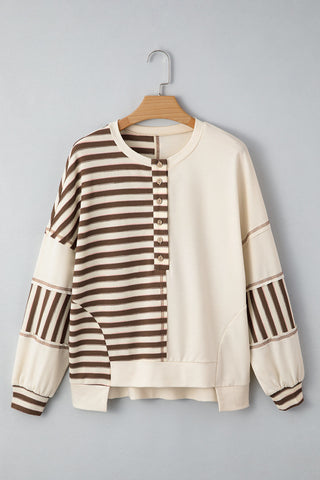 Striped Henley Top - Brown