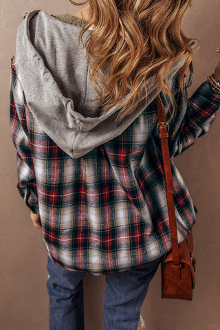 Red and Blue Shacket with Hood
