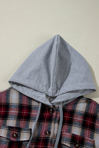 Red and Blue Shacket with Hood