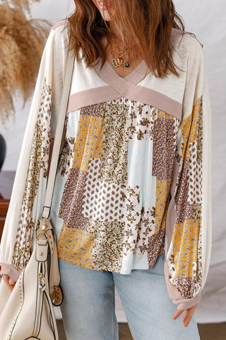 Boho Mixed Pattern Babydoll Top