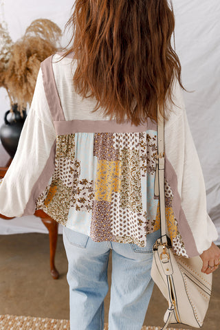 Boho Mixed Pattern Babydoll Top
