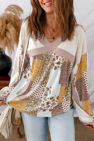 Boho Mixed Pattern Babydoll Top