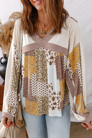 Boho Mixed Pattern Babydoll Top
