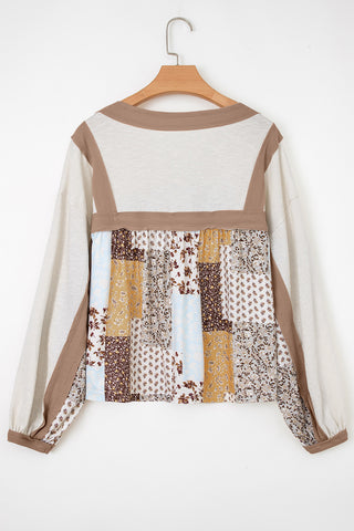 Boho Mixed Pattern Babydoll Top