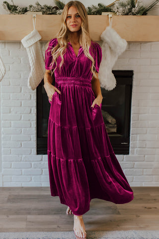 Velour Maxi Dress - Mulberry