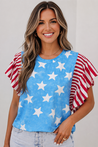 Stars and Stripes Ruffle Sleeve Top