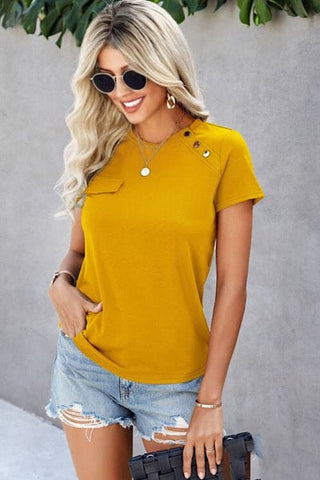 Casual Faux Pocket Tee - Yellow