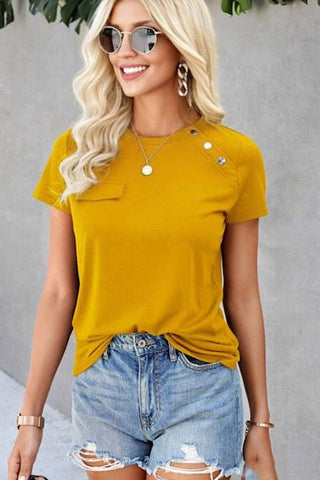 Casual Faux Pocket Tee - Yellow