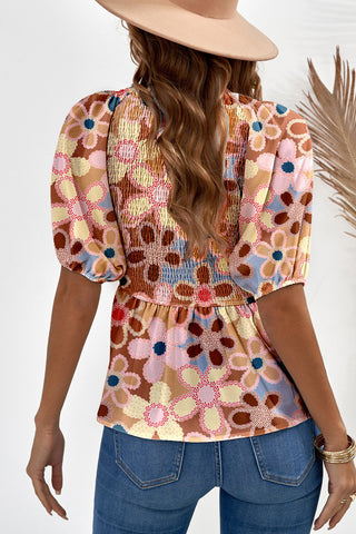 Daisy Print Peplum Tank - Tan