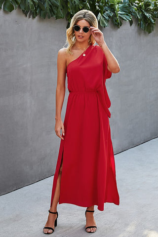 One Shoulder Maxi Dress - Red