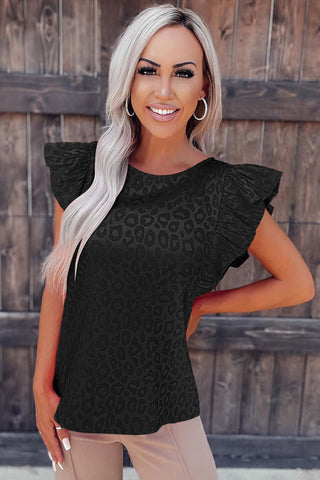 Ruffle Sleeve Silky Top - Black