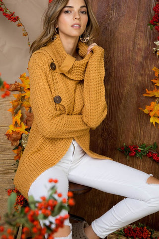 Crisp Fall Air Cowl Neck Sweater - Camel