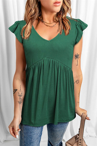 Baby Doll Flutter Sleeve Top - Green