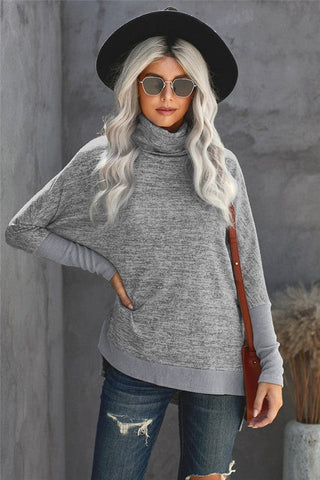 Dolman Sleeve Turtleneck Top - Gray